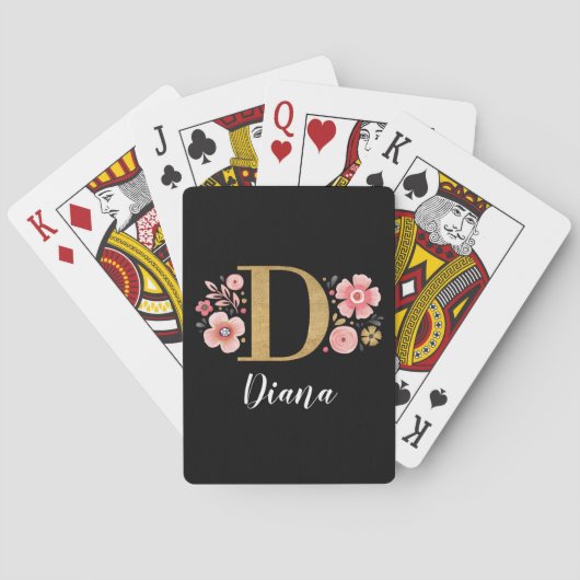 Jeu De Cartes Simple Monogramme Noir Or Élégant (dos)