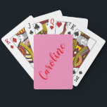Jeu De Cartes Simple tendance calligraphie rouge rose personnali<br><div class="desc">Calligraphie minimaliste Nom personnalisé Lecture de cartes en rose et rouge vif</div>