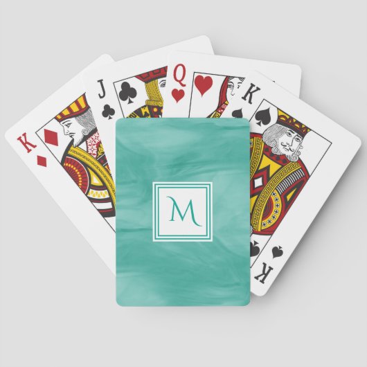 Jeu De Cartes Simple Turquoise Vert subtil marbre Moderne Monogr (dos)