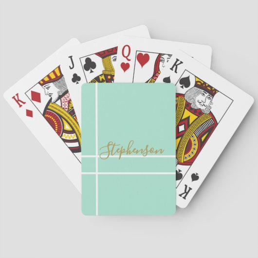 Jeu De Cartes Simple vert menthe minimaliste nom personnalisé  (dos)
