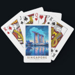 Jeu De Cartes Singapore Marina Bay Night Travel Art Vintage<br><div class="desc">Modèle de voyage vectoriel rétro de Singapour. Marina Bay est un quartier haut de gamme de gratte-ciel,  d'hôtels chics et de centres commerciaux de luxe. Elle est connue pour la grande roue Singapore Flyer Ferris et les conservatoires de fleurs et les superarbres colorés des jardins de la baie.</div>