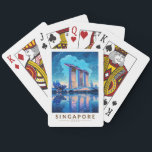 Jeu De Cartes Singapore Marina Bay Night Travel Art Vintage<br><div class="desc">Modèle de voyage vectoriel rétro de Singapour. Marina Bay est un quartier haut de gamme de gratte-ciel,  d'hôtels chics et de centres commerciaux de luxe. Elle est connue pour la grande roue Singapore Flyer Ferris et les conservatoires de fleurs et les superarbres colorés des jardins de la baie.</div>