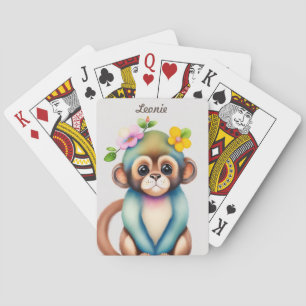 Jeu De Cartes singe mignon, peinture à l'aquarelle