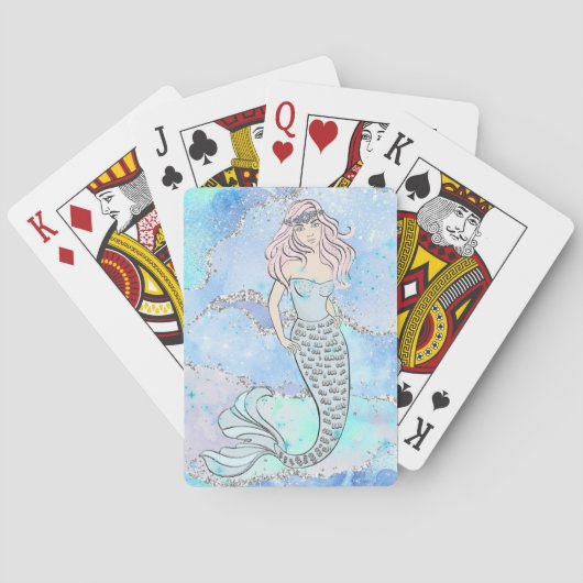 Jeu De Cartes Sirène Belle Océan Bleu Parties scintillant Turquo (dos)