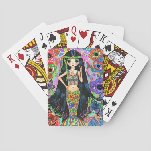 Jeu De Cartes Sirène de fille d'hippie psychédélique des années (dos)