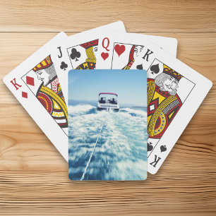 Jeu De Cartes Ski nautique derrière un bateau rapide, photo vert