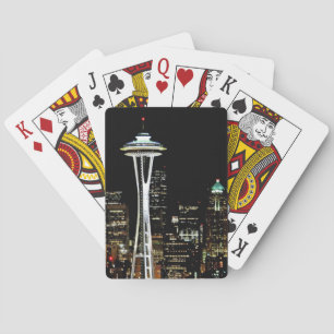 Jeu De Cartes Skyline Seattle la nuit, avec Space Needle.