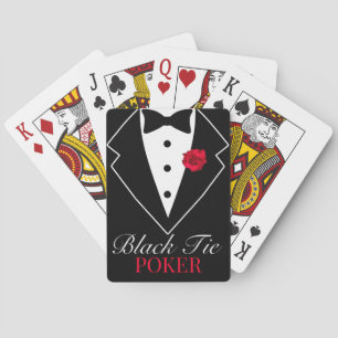 Jeu De Cartes Smoking noir personnalisé avec poker fleur rouge