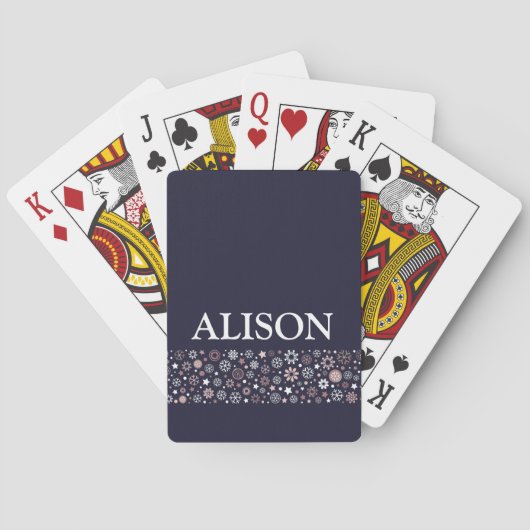 Jeu De Cartes Snowflake hiver vacances bleu et rose ajouter nom (dos)