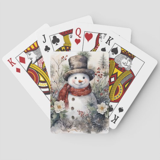 Jeu De Cartes Snowman d'hiver à Red Scarf (dos)