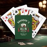 Jeu De Cartes Soirée de poker personnalisée pour l'enterrement d<br><div class="desc">Gagnez le jackpot lors des soirées de poker entre célibataires avec ces cartes à jouer personnalisées vertes "All In Before the Ring" (Tout miser avant la bague) qui présentent un design de tapis de casino chanceux et des graphismes de cartes à jouer audacieux. Le fond vert vibrant évoque l'énergie de...</div>