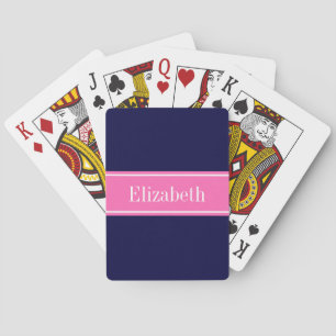 Jeu De Cartes Solid Navy Blue Hot Pink #2 Ribbon Nom Monogram