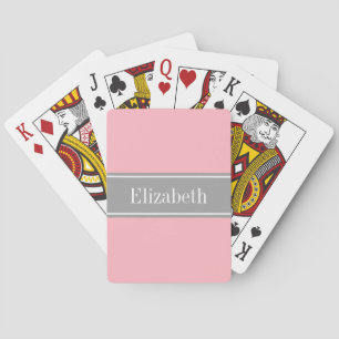 Jeu De Cartes Solid Pink, Dark Gray Ribbon Nom Monogram