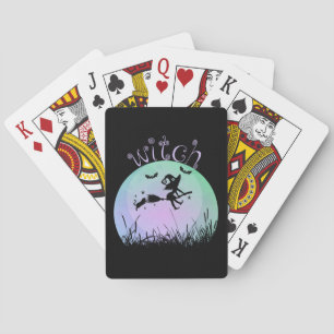 Jeu De Cartes Sorcière amusante sur un balai avec un chat