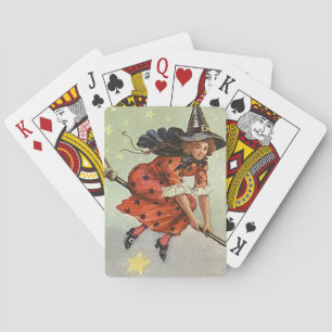 Jeu De Cartes Sorcière d'Halloween sur un balai volant