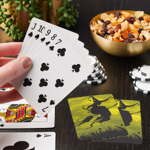 Jeu De Cartes Sorcière Sur Un Broomstick Jouer Des Cartes