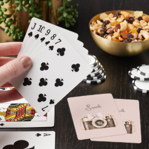 Jeu De Cartes Sourire de l'appareil photo marron à ruban rose