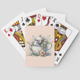 Jeu De Cartes Souris mignonne en théière florale Illustration