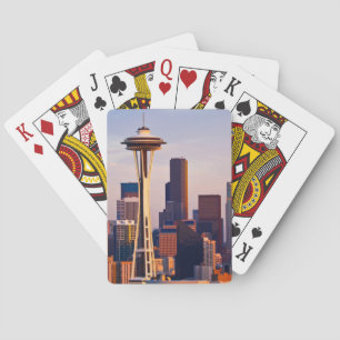 Jeu De Cartes Space Needle est une tour à la tombée de la nuit à