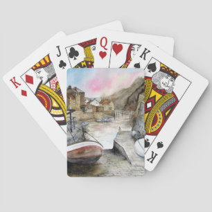 Jeu De Cartes Staithes, North Yorkshire, Angleterre Aquarelle