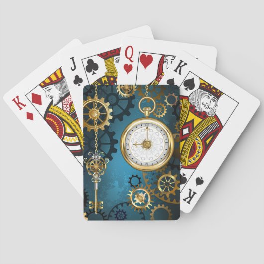 Jeu De Cartes Steampunk Arrière - plan turquoise avec Gears (dos)