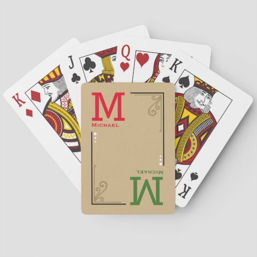 Jeu De Cartes stylish custom initials - personalized red green (dos)