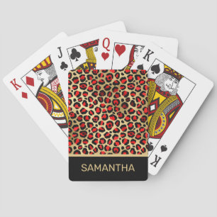 Jeu De Cartes Stylish Scarlet Red and Gold Foil Leopard Spots