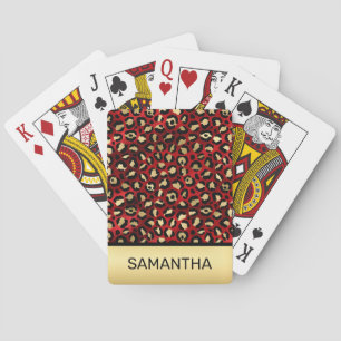 Jeu De Cartes Stylish Scarlet Red and Gold Foil Leopard Spots