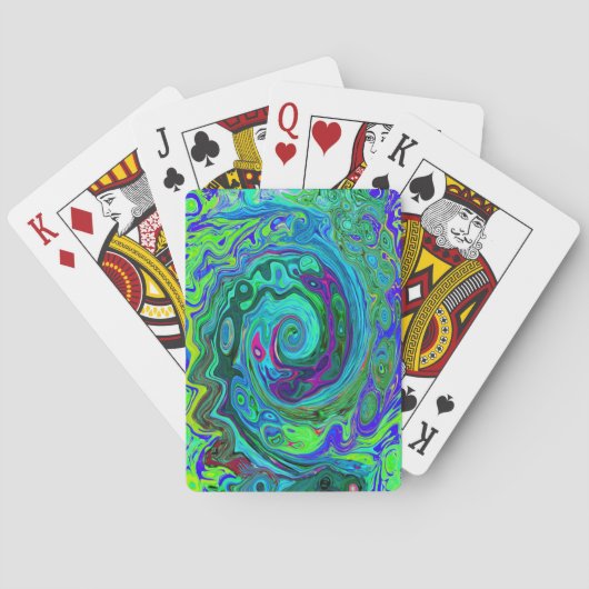 Jeu De Cartes Super Abstrait Retro Green et Blue Swirl (dos)