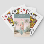 Jeu De Cartes Surfboard Tropical Island Flower Palm Tree w Name (dos)
