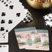 Jeu De Cartes Surfboard Tropical Island Flower Palm Tree w Name