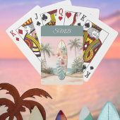Jeu De Cartes Surfboard Tropical Island Flower Palm Tree w Name