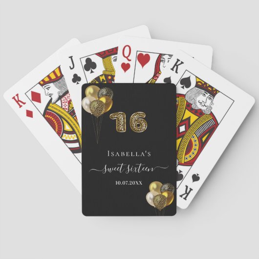 Jeu De Cartes Sweet 16 empreinte de léopard d'or noir (dos)