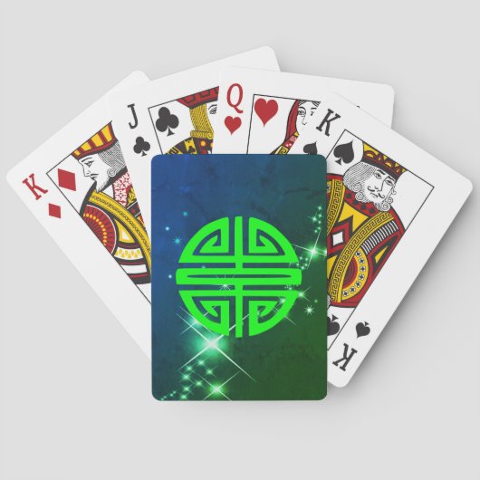 Jeu De Cartes Symbole de prospérité chinois vert étincelles (dos)