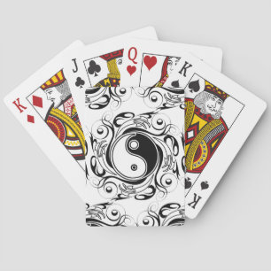 Jeu De Cartes Symbole Yin & Yang style de tatouage noir et blanc