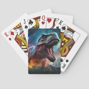 Jeu De Cartes T Rex Rugissant Montagne Orageuse Dinosaure
