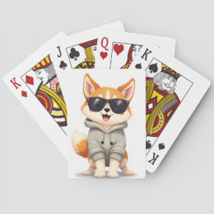 Jeu De Cartes T-shirt Panier Mignon Chien Akita Lunettes de Sole
