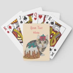 Jeu De Cartes tabby gris chaton mignon lécher patte noël