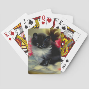 Jeu De Cartes Tableau vintage de chaton noir et blanc