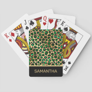 Jeu De Cartes Taches de léopard en feuille d'or et vert foncé él