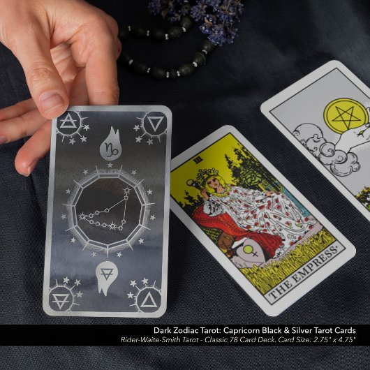 Jeu De Cartes Tarot Zodiac foncé : Capricorne Noir & Argent