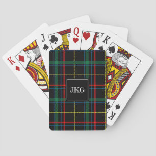 Jeu De Cartes Tartan mat noir vert moderne Monogrammé pour homme