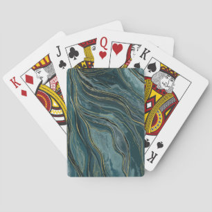 Jeu De Cartes Teal Blue Gold Abstrait Vagues d'aquarelle Géode