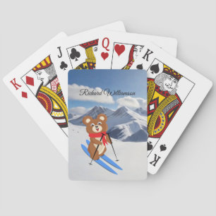 Jeu De Cartes Teddy Bear Skier sur des montagnes enneigées Perso