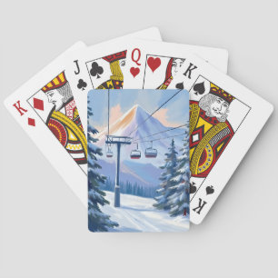 Jeu De Cartes Télésiège Ski aquarelle d'hiver de montagne