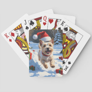 Jeu De Cartes Terrier Cairn courant dans la neige avec un chapea