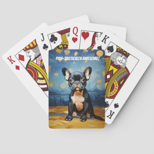 Jeu De Cartes 🐕 texte personnalisé, chiot français (dos)