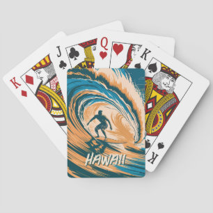 Jeu De Cartes Texte personnalisé Surfer Surf Vagues Rétro minima