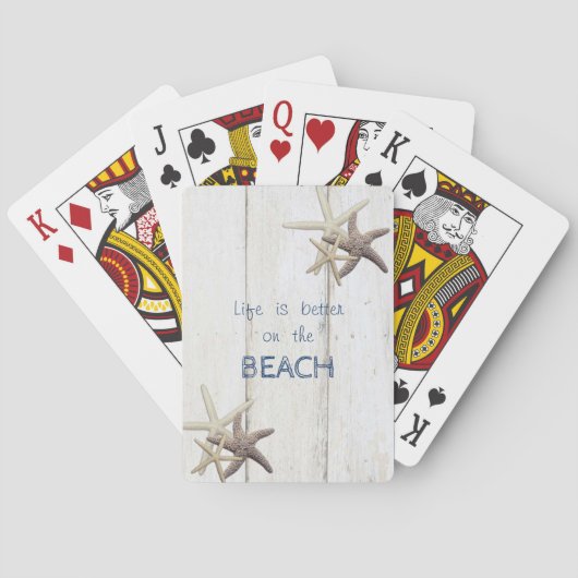 Jeu De Cartes Texture de bois adorable, étoile de mer, plage (dos)
