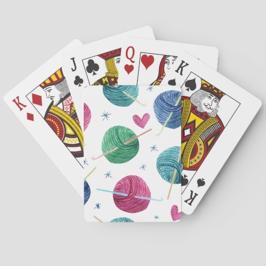 Jeu De Cartes thème de tricot, aquarelle motif sans couture. (dos)